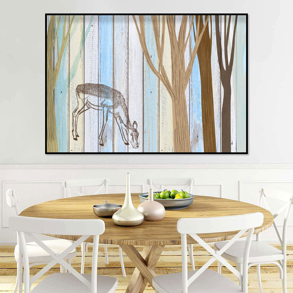 Pastel Forest with Grazing Deer Canvas Wall Art