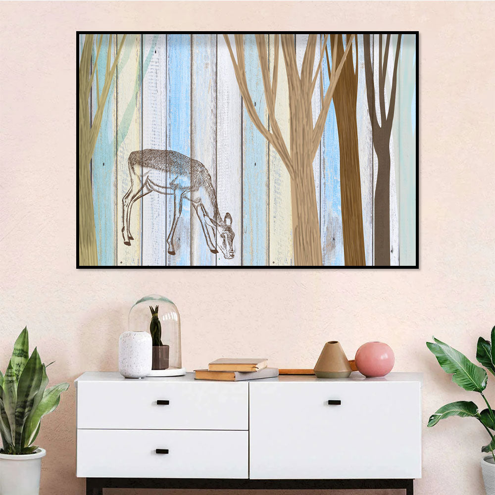 Pastel Forest with Grazing Deer Canvas Wall Art