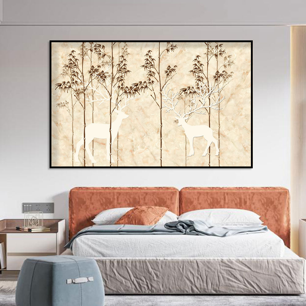 Serene Deer and Bamboo Canvas Wall Art