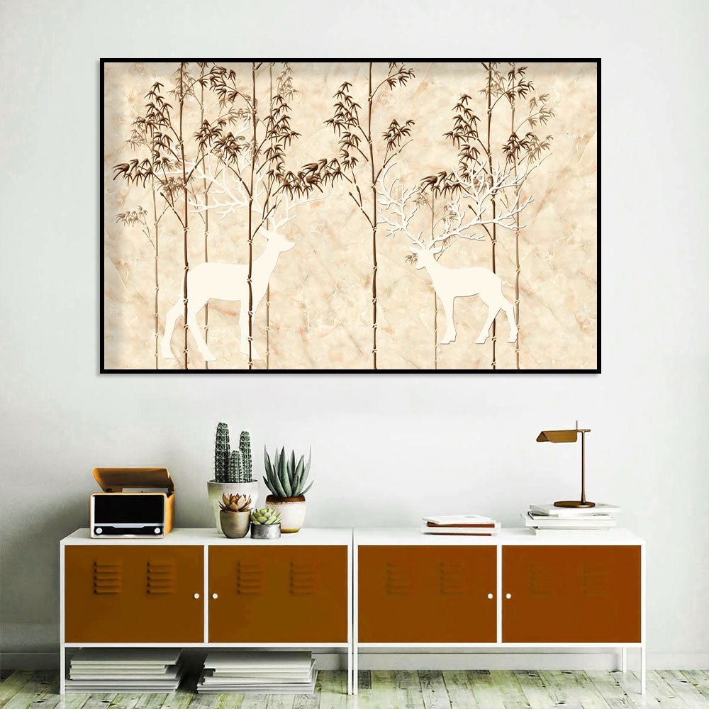 Serene Deer and Bamboo Canvas Wall Art