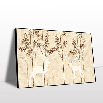 Serene Deer and Bamboo Canvas Wall Art