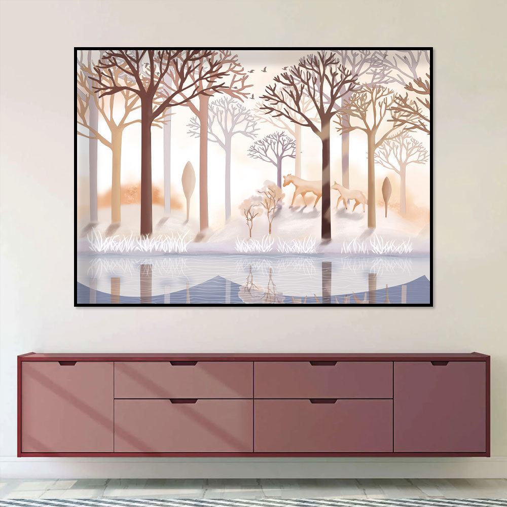  Peaceful Forest Horses Canvas Wall Art