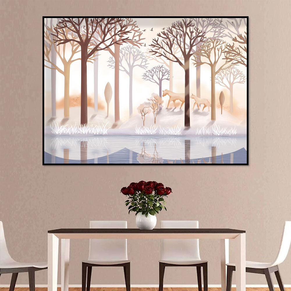  Peaceful Forest Horses Canvas Wall Art