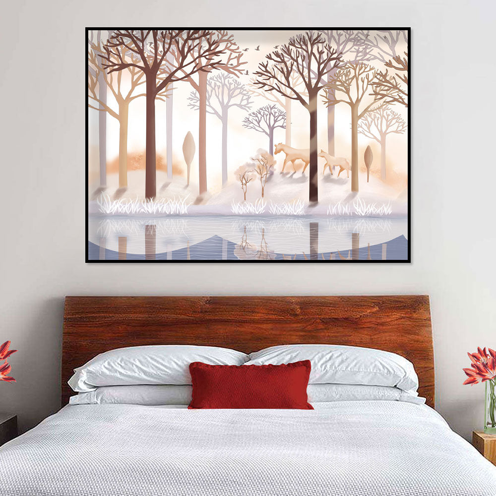  Peaceful Forest Horses Canvas Wall Art