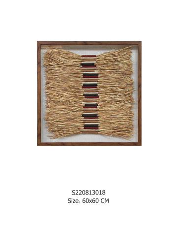 Handmade Raffia Wall Art on Wooden Framing