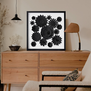 Black Elegant Paper Flower Wall Art with PS Frame