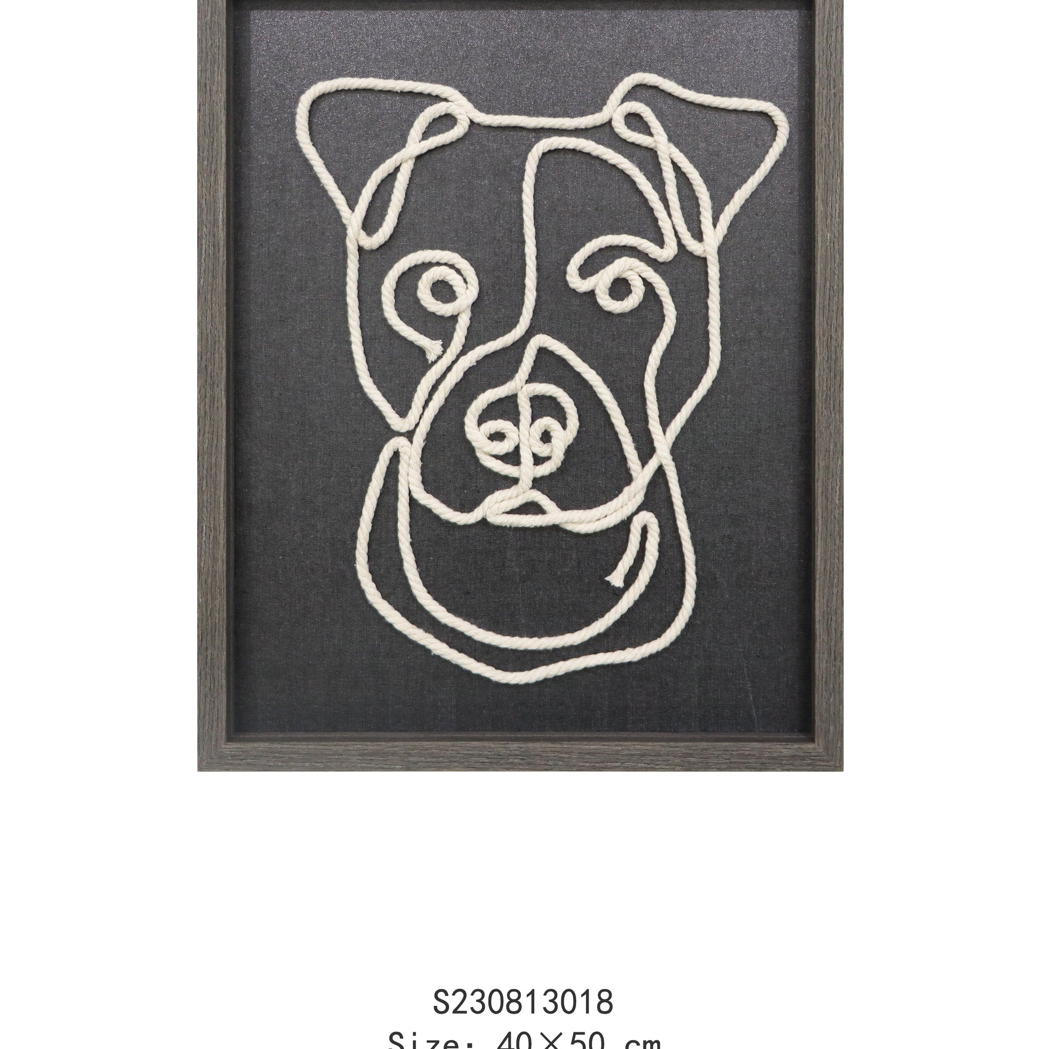 Minimalist Dog Line Art in Cotton Rope and Wood Frame