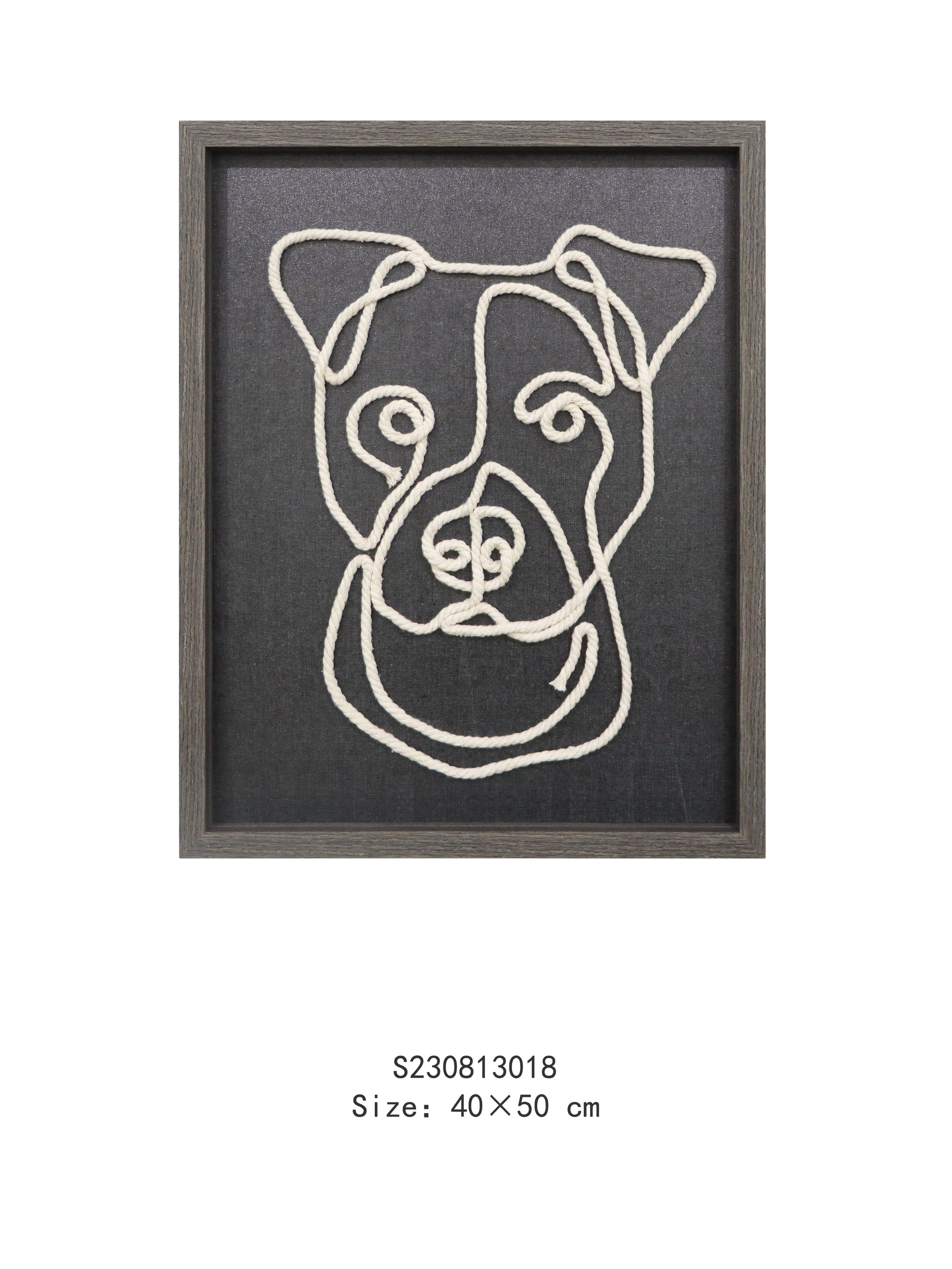 Minimalist Dog Line Art in Cotton Rope and Wood Frame