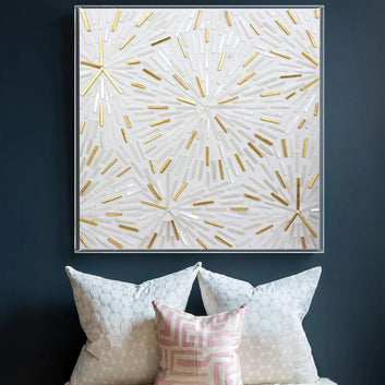 Gold and White Crystal Stone Burst Wall Art