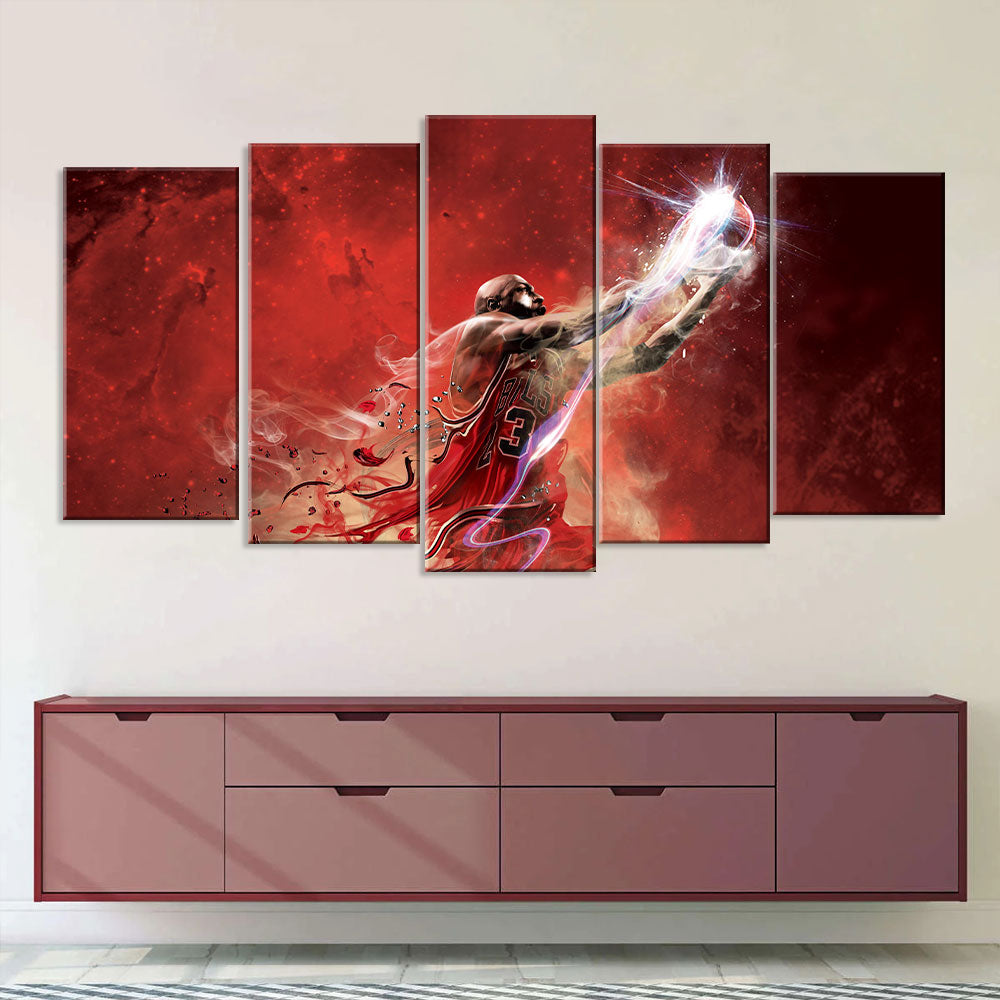 Michael Jordan Soaring with Basketball Canvas Wall Art