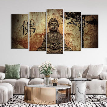 5 Piece Ancient Buddha Meditation Canvas Wall Art