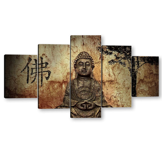 5 Piece Ancient Buddha Meditation Canvas Wall Art