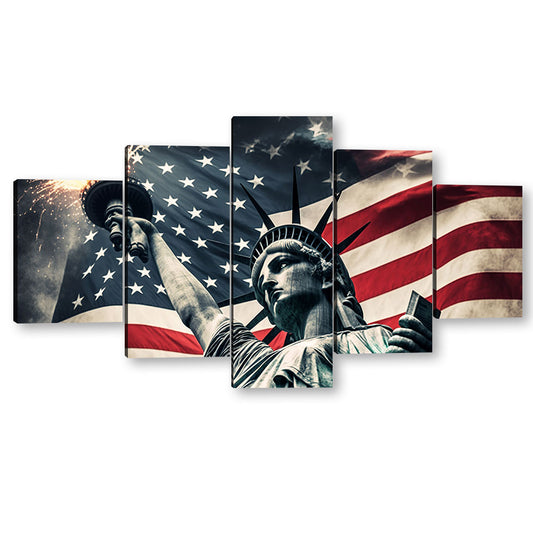 Statue of Liberty with American Flag Canvas Wall Art