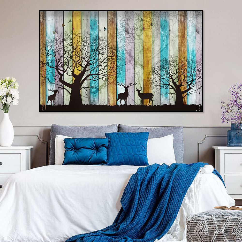 Colorful Forest with Deer Canvas Wall Art