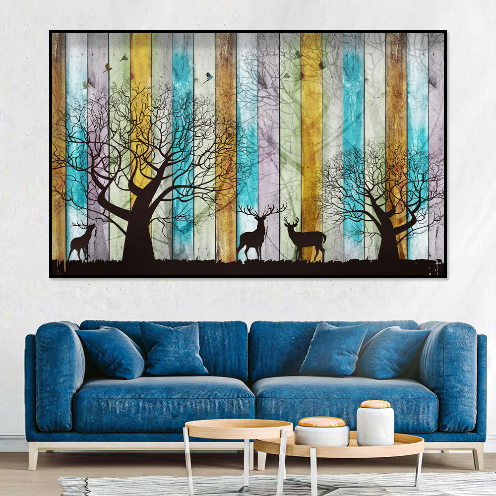 Colorful Forest with Deer Canvas Wall Art