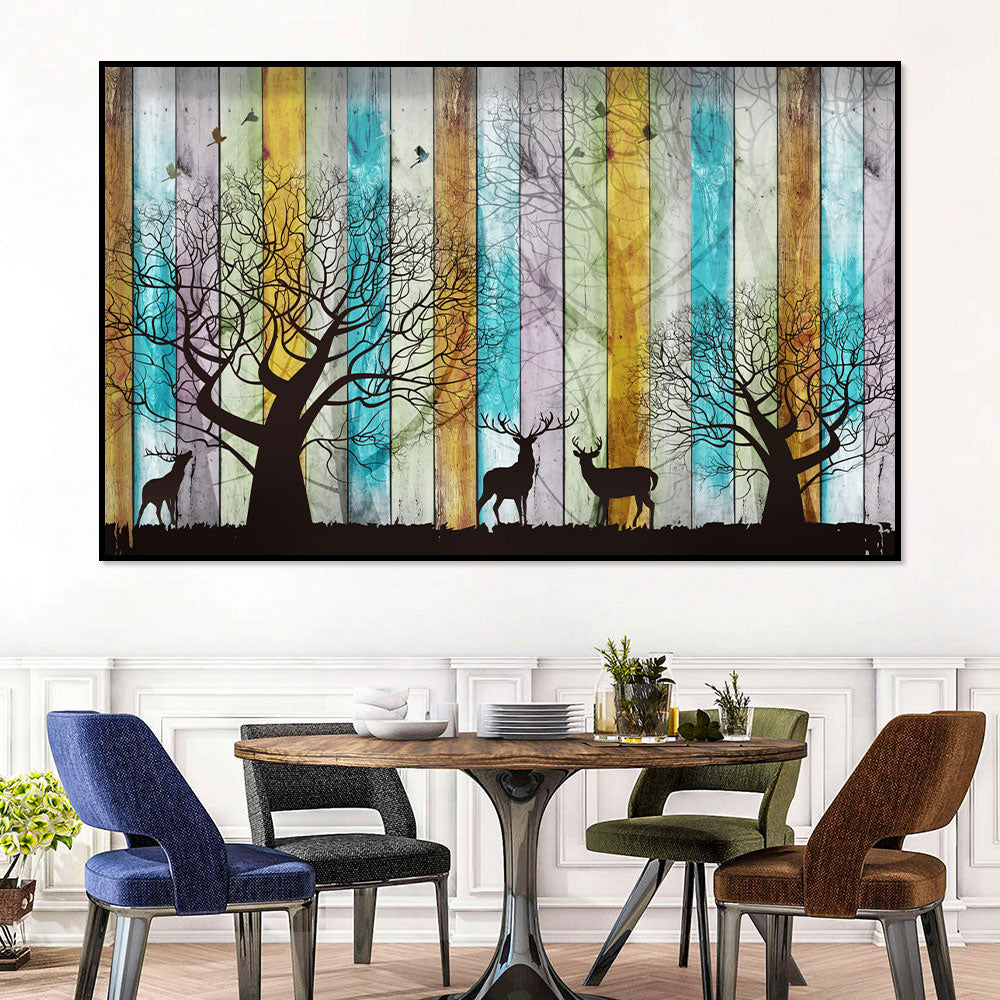 Colorful Forest with Deer Canvas Wall Art