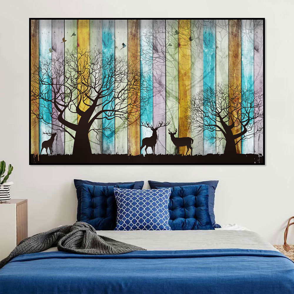 Colorful Forest with Deer Canvas Wall Art