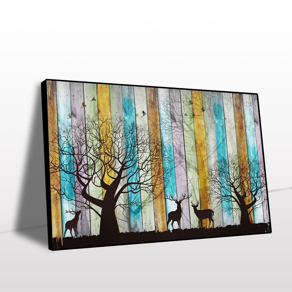 Colorful Forest with Deer Canvas Wall Art