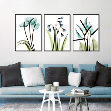 3 Piece Elegant Blue Flowers Canvas Wall Art