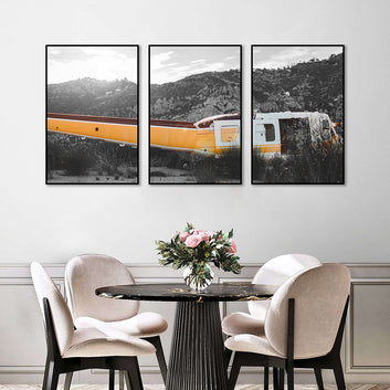 3 Piece Nordic Yellow Bus Canvas Wall Art