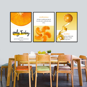 3 Piece Orange Fruit and Quote Canvas Wall Art