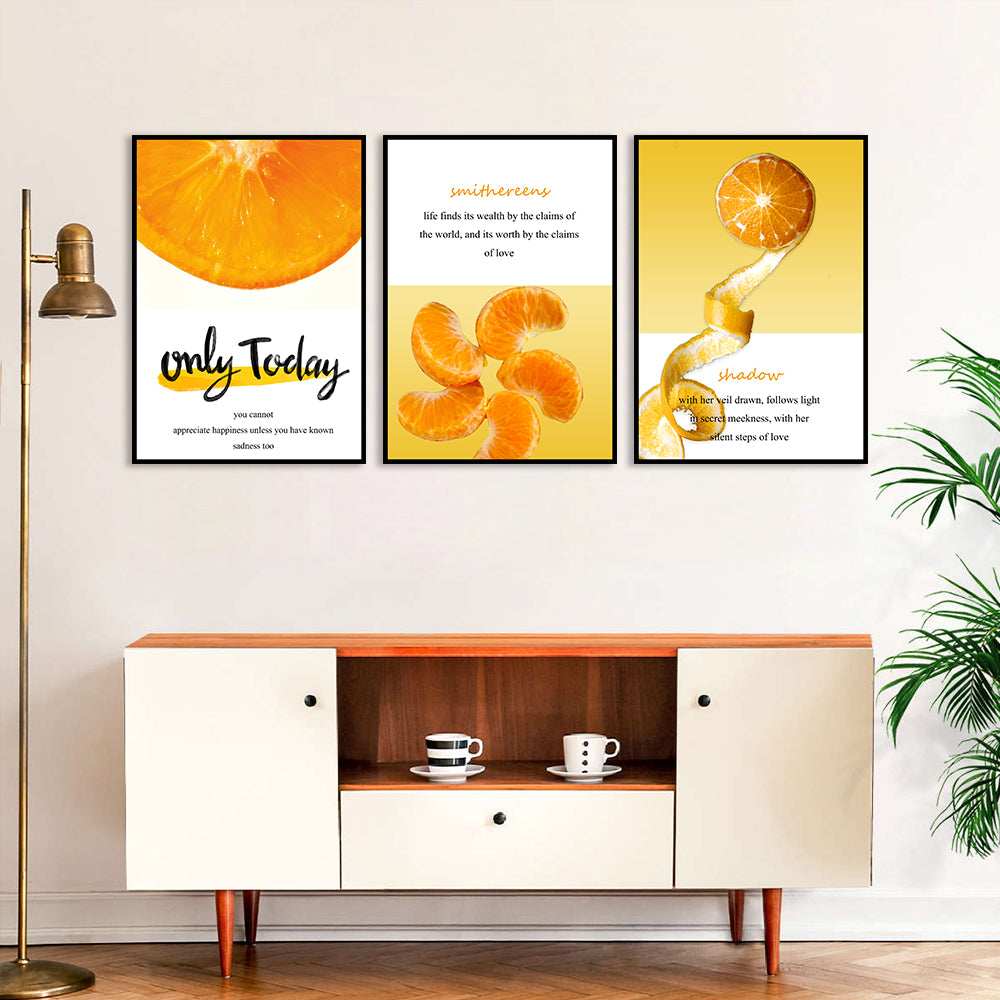 3 Piece Orange Fruit and Quote Canvas Wall Art