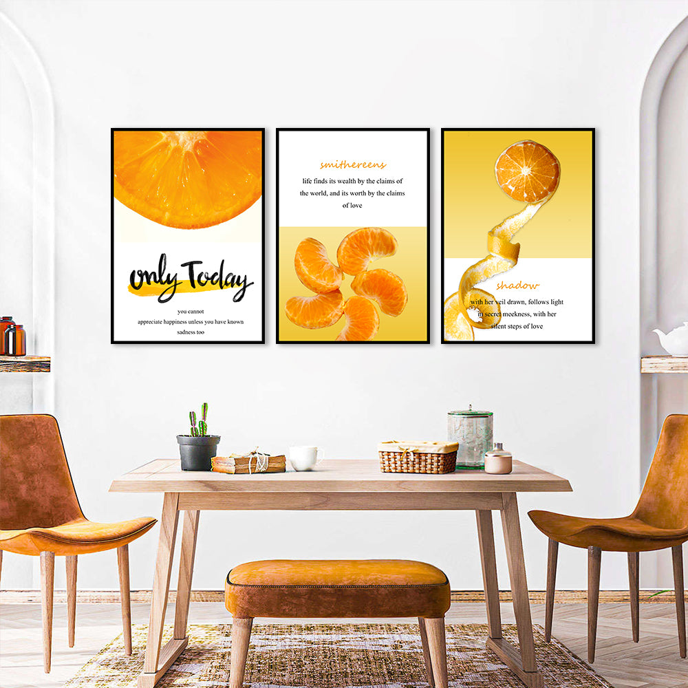 3 Piece Orange Fruit and Quote Canvas Wall Art