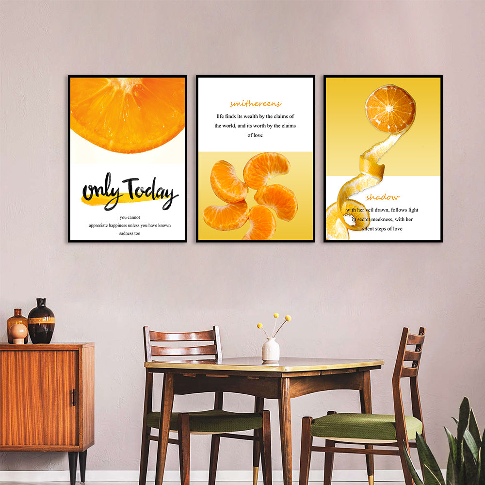 3 Piece Orange Fruit and Quote Canvas Wall Art