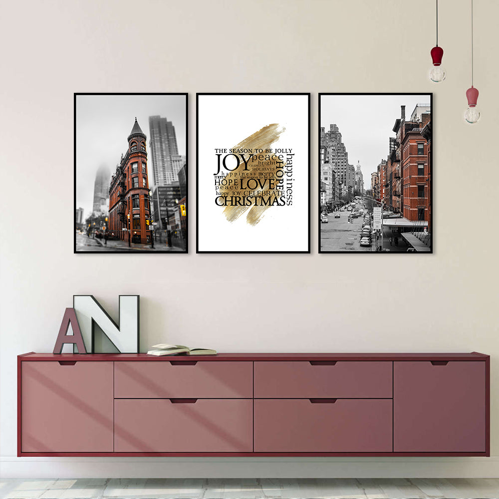 3 Piece Nordic London Street and Quote Canvas Wall Art