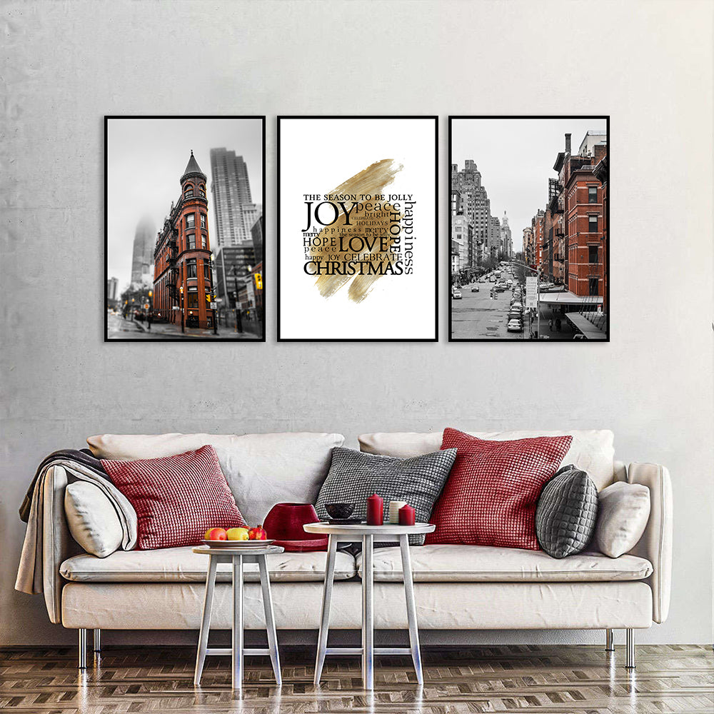 3 Piece Nordic London Street and Quote Canvas Wall Art