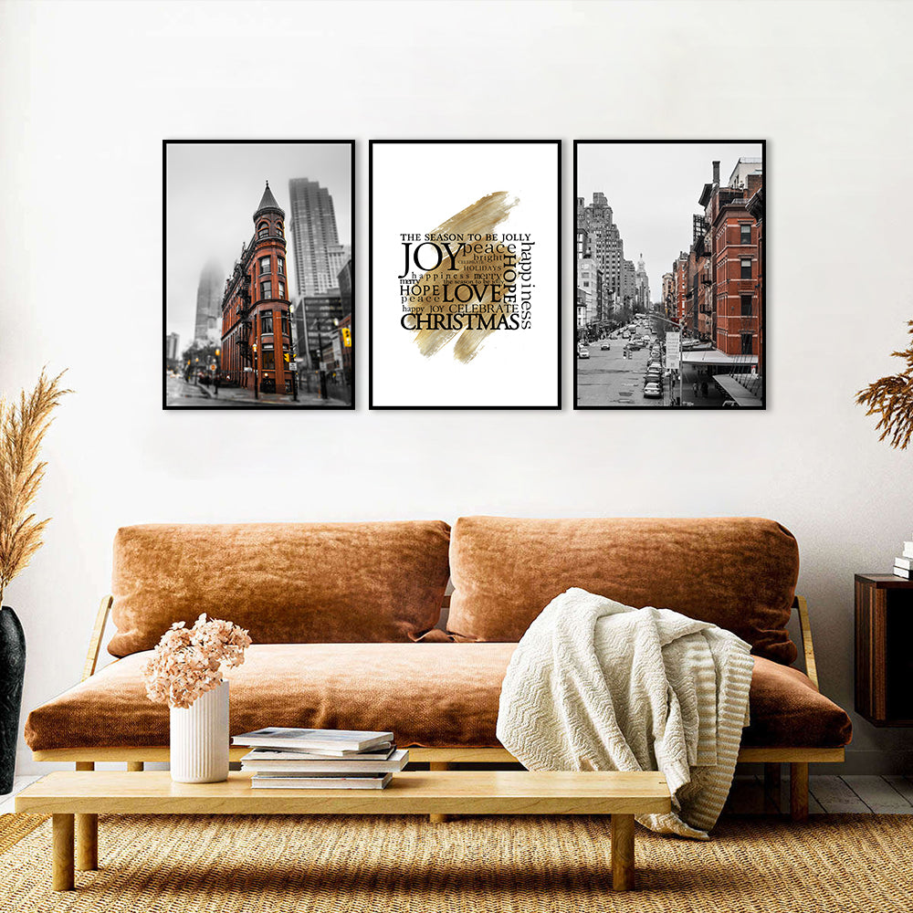 3 Piece Nordic London Street and Quote Canvas Wall Art