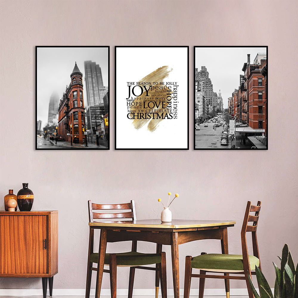 3 Piece Nordic London Street and Quote Canvas Wall Art