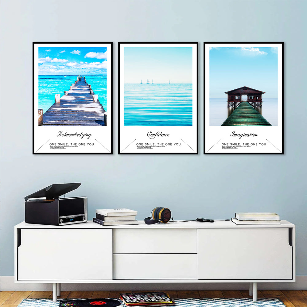 3 Piece Beautiful Ocean View with Quote Canvas Wall Art