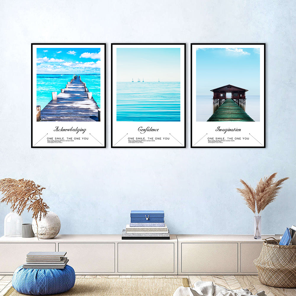 3 Piece Beautiful Ocean View with Quote Canvas Wall Art