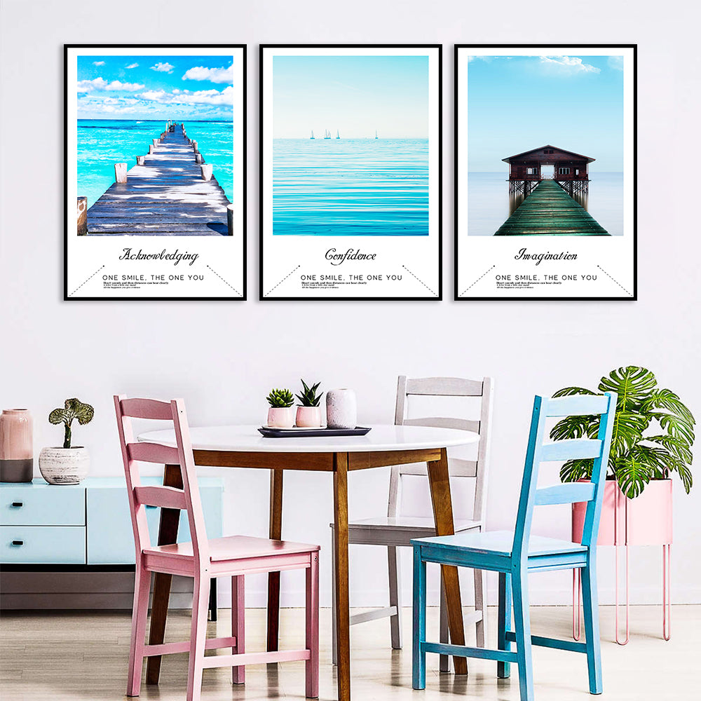 3 Piece Beautiful Ocean View with Quote Canvas Wall Art