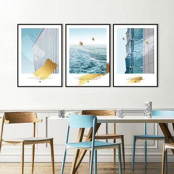 3 Piece Nordic Architecture and Seascape Canvas Wall Art