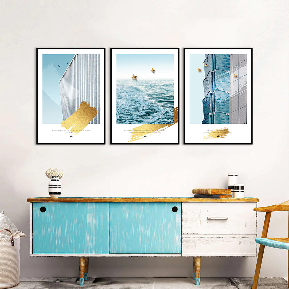 3 Piece Nordic Architecture and Seascape Canvas Wall Art