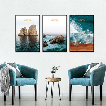 3 Piece Nordic Coastal Landscape View Canvas Wall Art