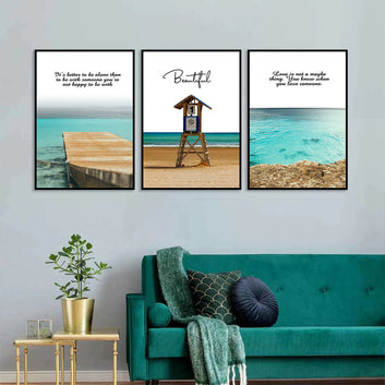 3 Piece Seascape Waves and Bridge Canvas Wall Art