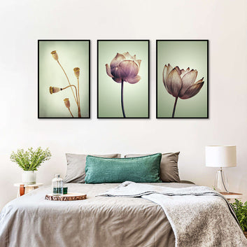 3 Piece Lotus Flower Canvas Wall Art