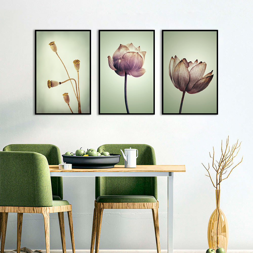 3 Piece Lotus Flower Canvas Wall Art