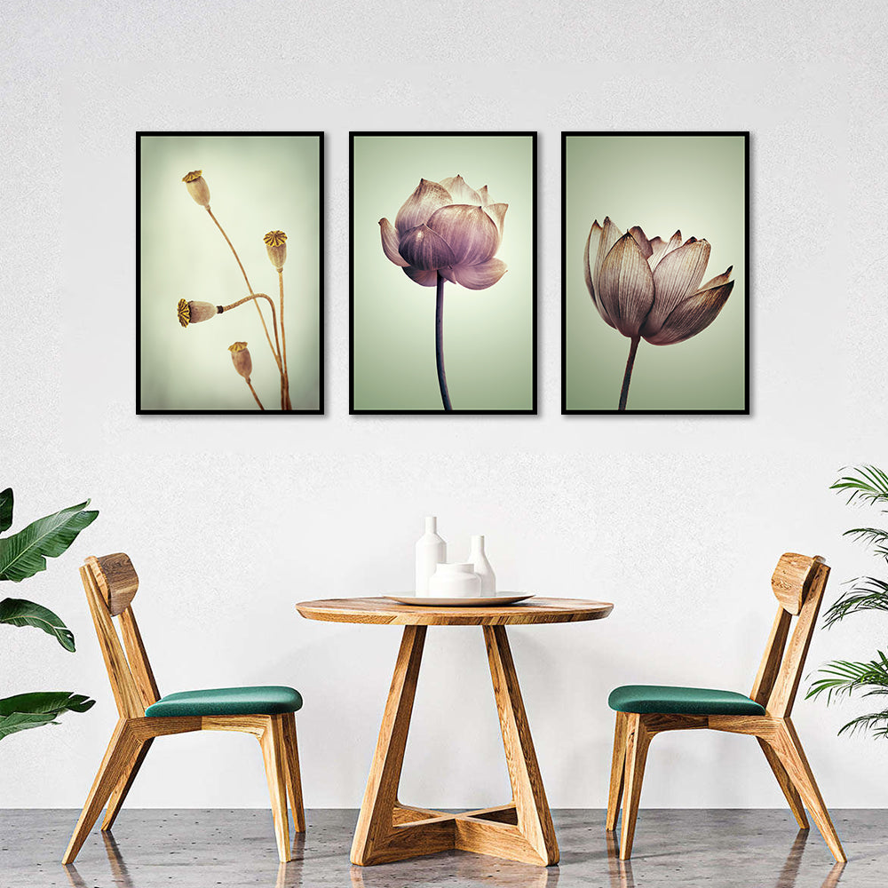 3 Piece Lotus Flower Canvas Wall Art