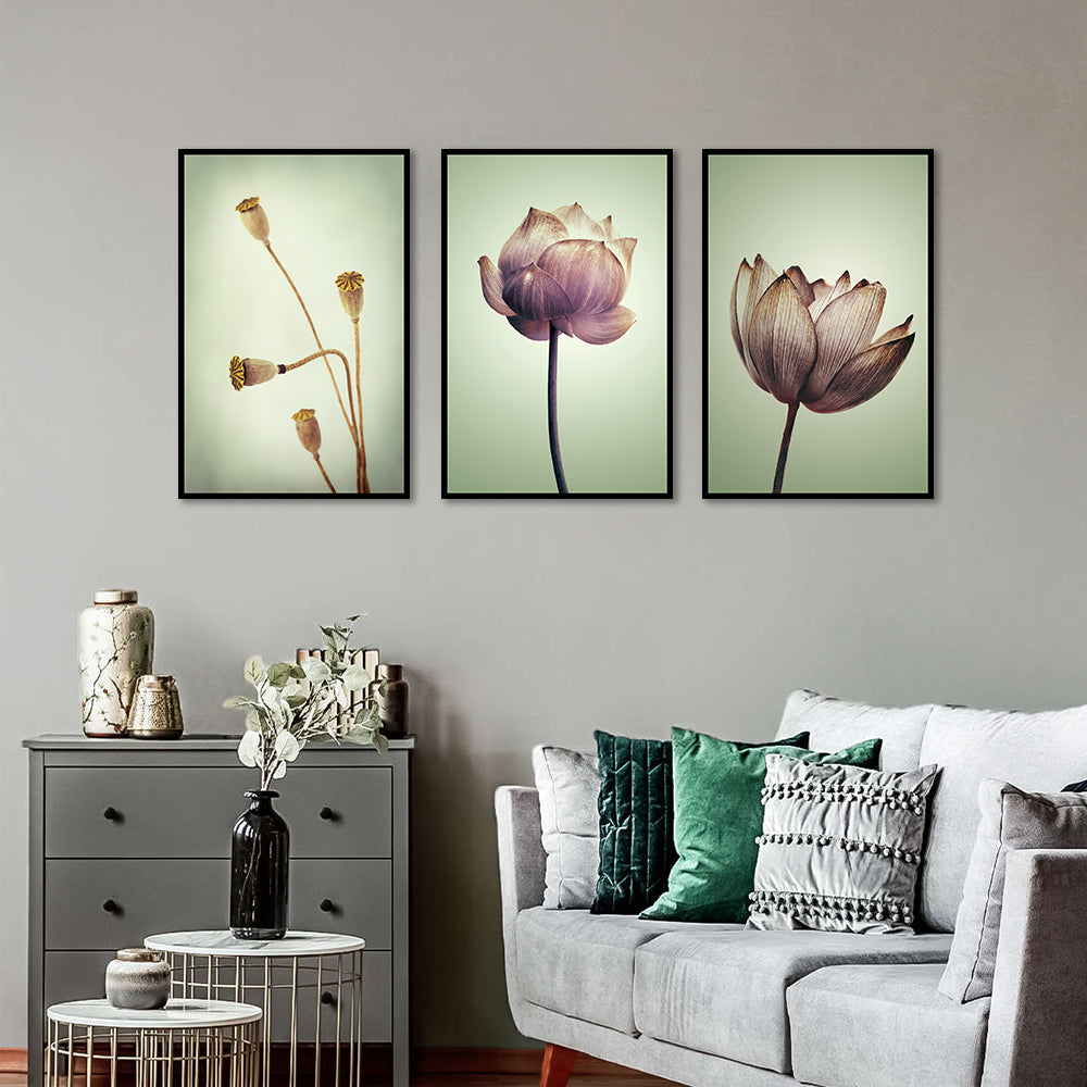 3 Piece Lotus Flower Canvas Wall Art