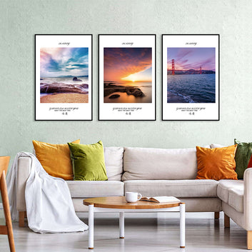 3 Piece Seascape and Golden Gate Bridge Canvas Wall Art