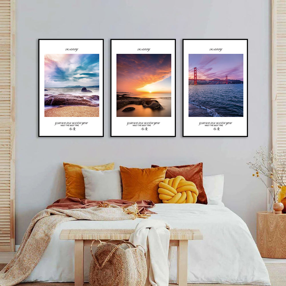 3 Piece Seascape and Golden Gate Bridge Canvas Wall Art