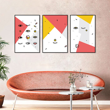 3 Piece Geometric Pattern and Eyes Canvas Wall Art