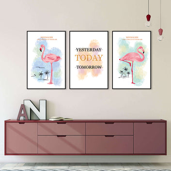 3 Piece Pink Flamingo and Quotes Canvas Wall Art