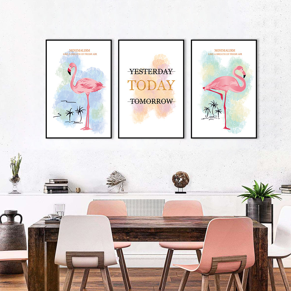 3 Piece Pink Flamingo and Quotes Canvas Wall Art