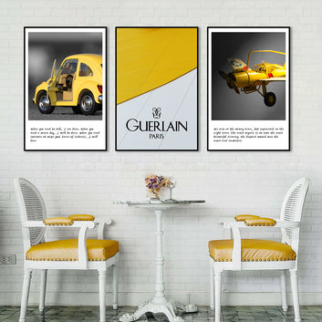 3 Piece Nordic Yellow Car and Airplane Canvas Wall Art