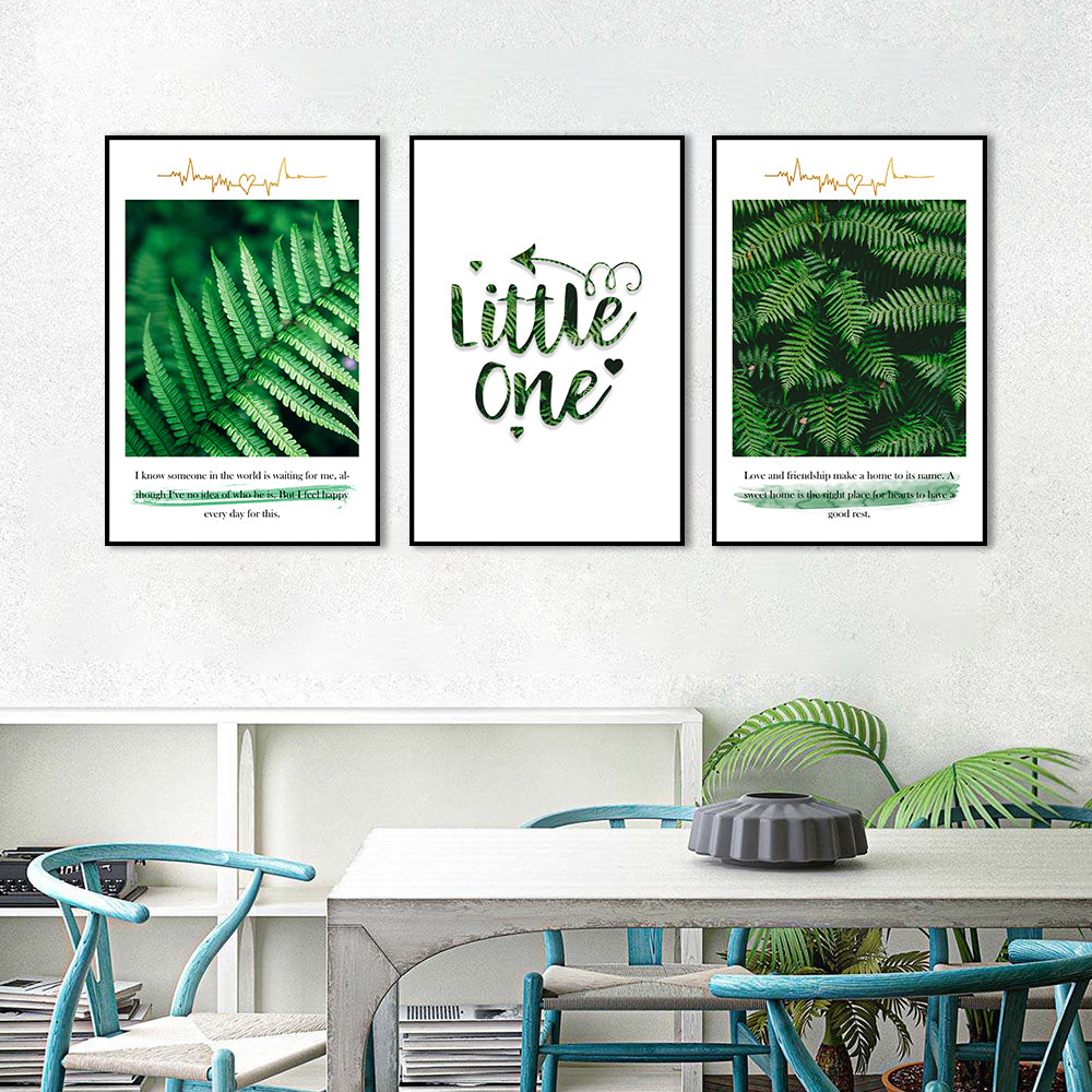 3 Piece Nordic Green Plants and Quotes Canvas Wall Art